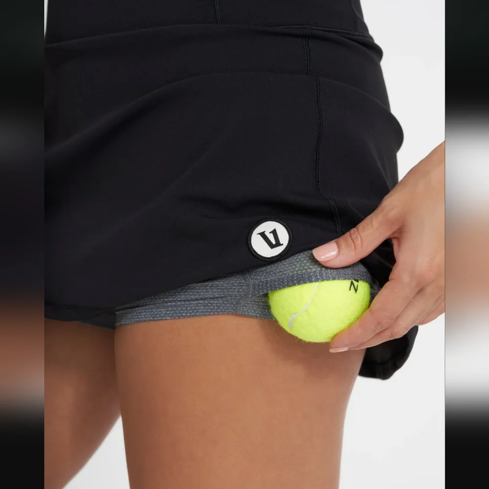 Vuori Volley Skirt Solid Black Tennis Golf Athletic Skort Twirl Sz Medium EUC - Picture 3 of 16